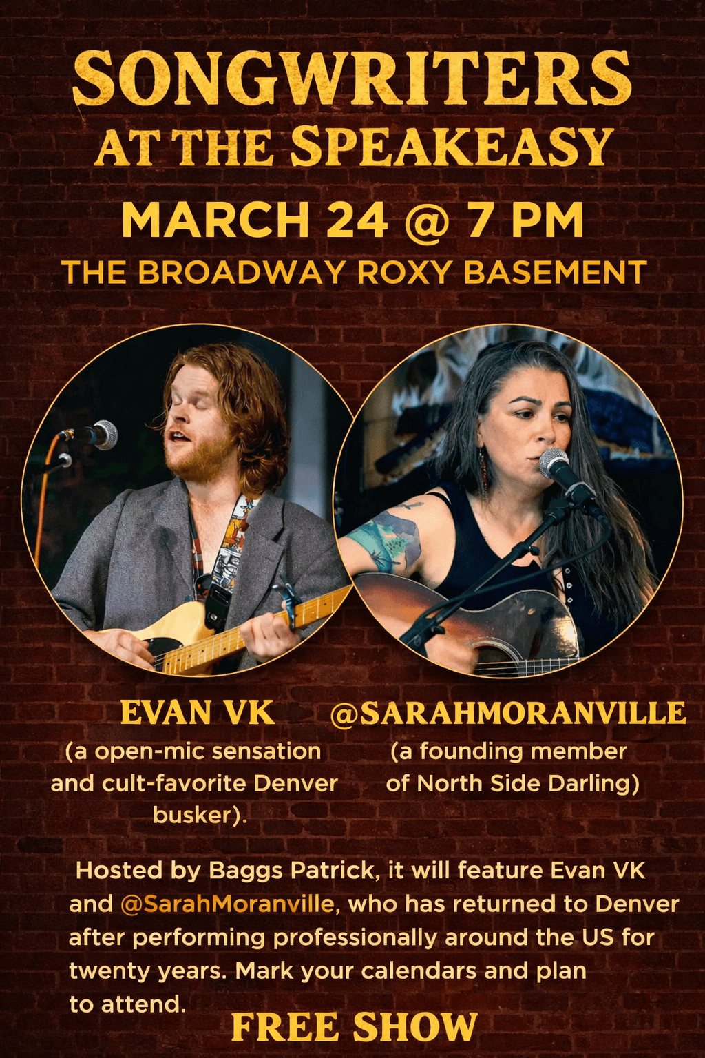 Roxy on Broadway - Songwriters at the Speakeasy (Evan VK + Sarah Moranville)